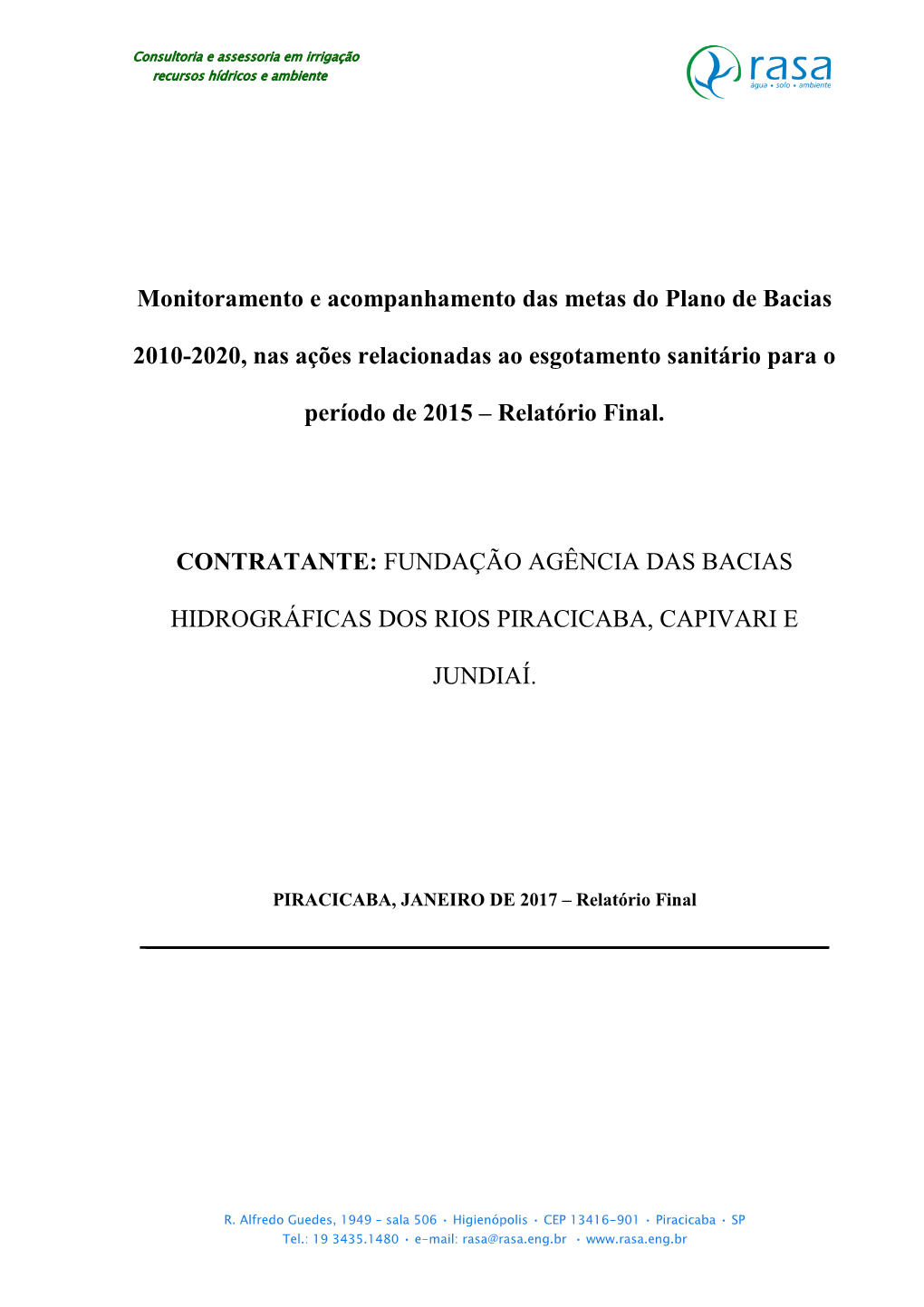 Relatório Avanços E Gargalos Plano De Bacias – 2015