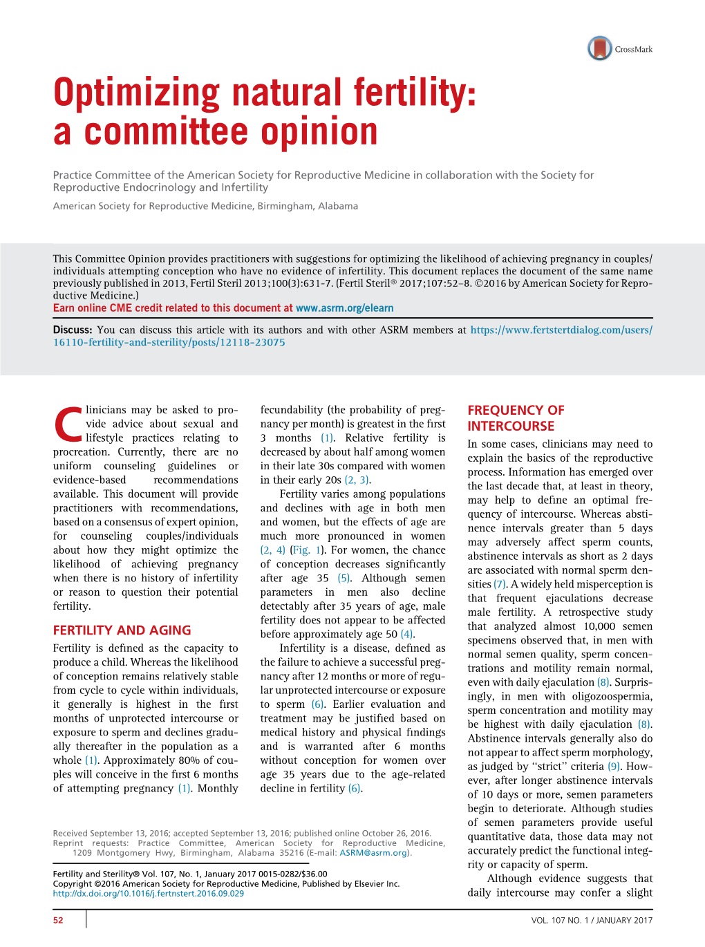 Optimizing Natural Fertility: a Committee Opinion