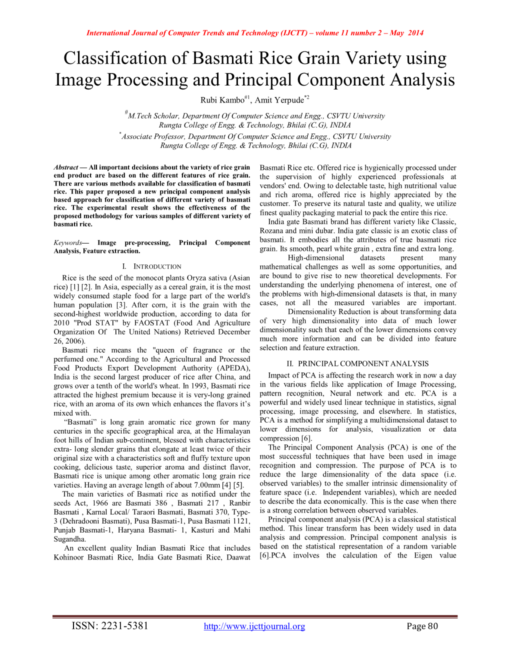 Classification of Basmati Rice Grain Variety Using Image Processing