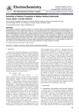 Solubility of Sodium Tungstate in Molten Sodium Hydroxide