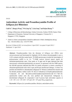 Antioxidant Activity and Proanthocyanidin Profile of Selliguea Feei Rhizomes