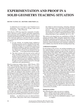 Experimentation and Proof in a Solid Geometry Teaching Situation