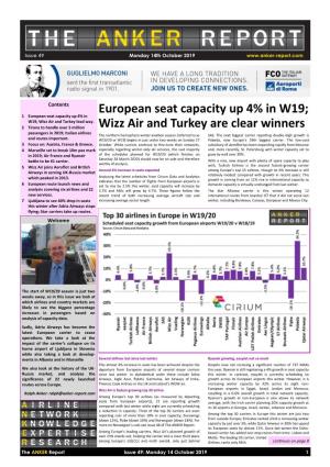 European Seat Capacity up 4% in W19; Wizz Air and Turkey Are Clear Winners