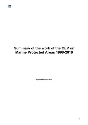 Summary of the Work of the CEP on Marine Protected Areas 1998-2019
