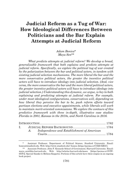 Judicial Reform As a Tug of War: How Ideological Differences Between Politicians and the Bar Explain Attempts at Judicial Reform