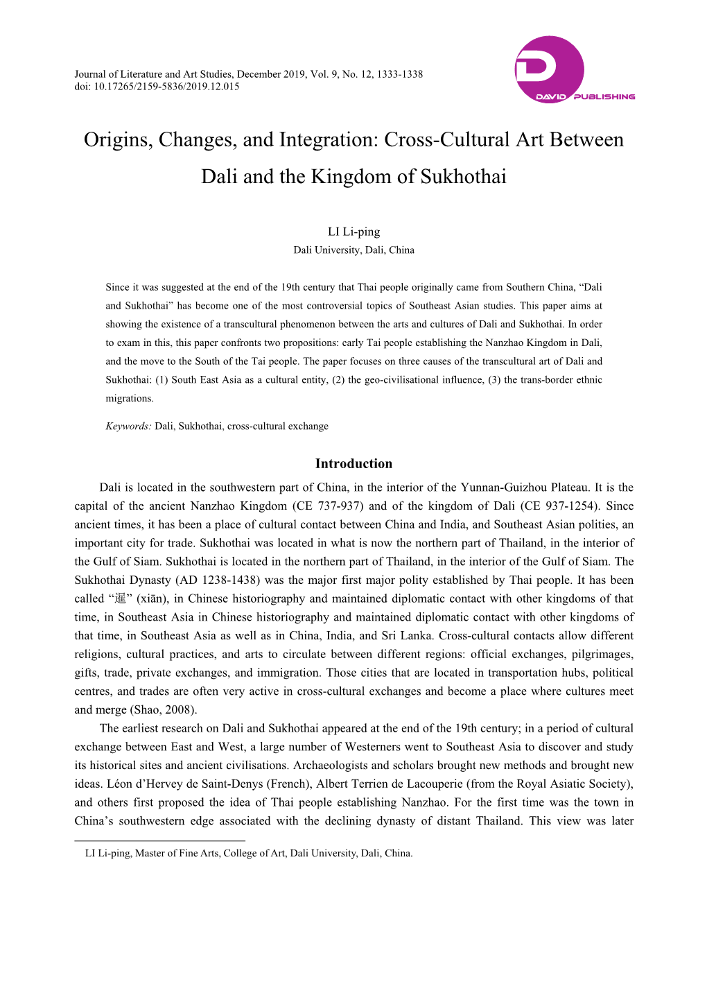 Cross-Cultural Art Between Dali and the Kingdom of Sukhothai