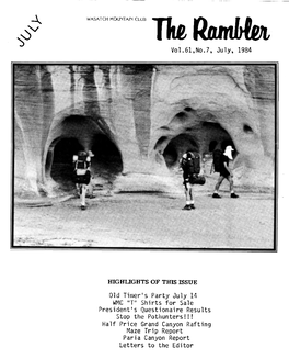 Vol.61,No.7, July, 1984 Old Timer's Party July 14 WMC 11 T11 Shirts For