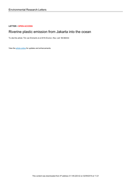 Riverine Plastic Emission from Jakarta Into the Ocean