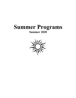 Summer Programs Summer 2020