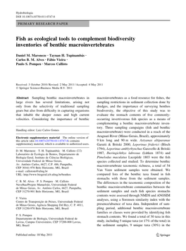 Fish As Ecological Tools to Complement Biodiversity Inventories of Benthic Macroinvertebrates