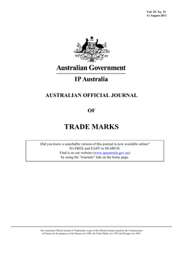 AUSTRALIAN OFFICIAL JOURNAL of TRADE MARKS 11 August 2011