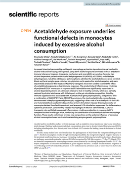 Acetaldehyde Exposure Underlies Functional Defects in Monocytes