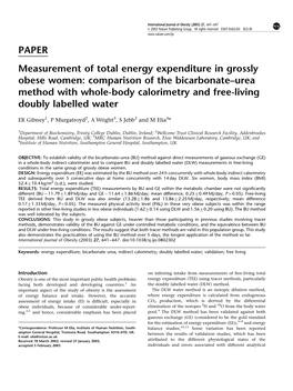 PAPER Measurement of Total Energy Expenditure in Grossly Obese Women