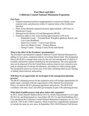 Fact Sheet and Q&A California Coastal National Monument