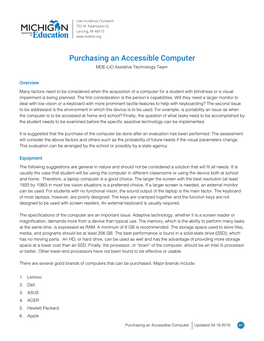Purchasing an Accessible Computer MDE-LIO Assistive Technology Team