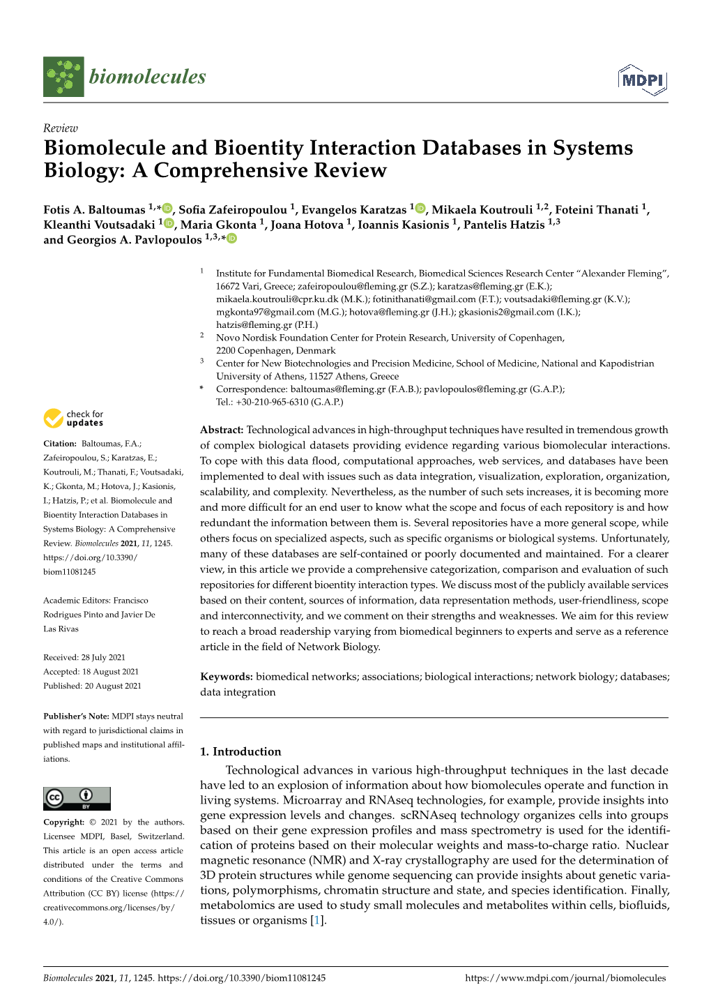 Biomolecule and Bioentity Interaction Databases in Systems Biology: a Comprehensive Review