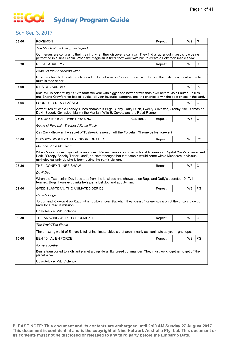 Sydney Program Guide