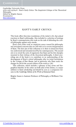 Kantâ€™S EARLY CRITICS: the Empiricist Critique of The