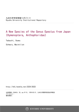 A New Species of the Genus Epeolus from Japan (Hymenoptera, Anthophoridae)