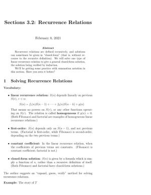 Sections 3.2: Recurrence Relations