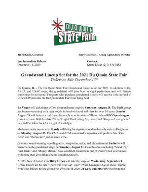 Grandstand Lineup Set for the 2021 Du Quoin State Fair Tickets on Sale December 15Th