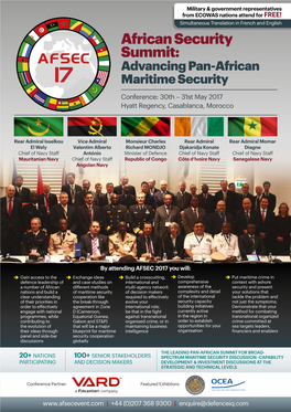 African Security Summit: Advancing Pan-African 17 Maritime Security Conference: 30Th – 31St May 2017 Hyatt Regency, Casablanca, Morocco
