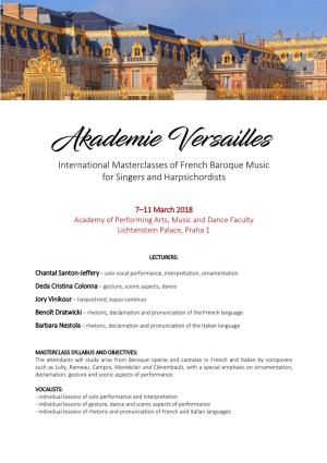 International Masterclasses of French Baroque Music for Singers and Harpsichordists
