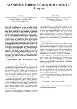 An Optimized Huffman's Coding by the Method of Grouping