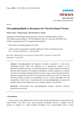 Glycosphingolipids As Receptors for Non-Enveloped Viruses