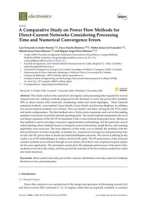 A Comparative Study on Power Flow Methods for Direct-Current Networks Considering Processing Time and Numerical Convergence Errors