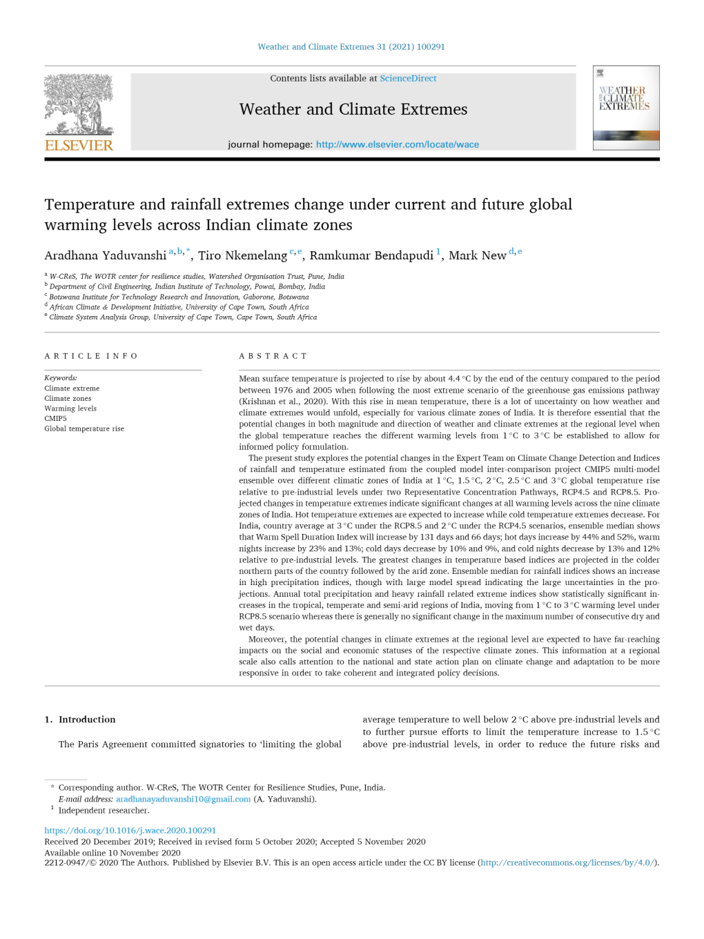 Weather and Climate Extremes Temperature and Rainfall Extremes