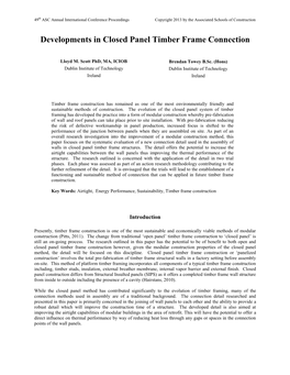 Developments in Closed Panel Timber Frame Connection