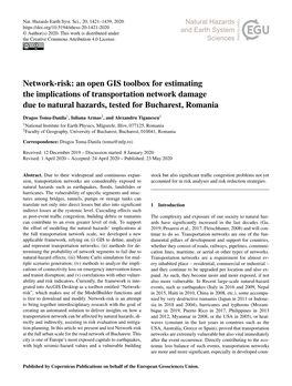 An Open GIS Toolbox for Estimating the Implications of Transportation Network Damage Due to Natural Hazards, Tested for Bucharest, Romania