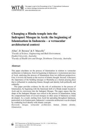 Changing a Hindu Temple Into the Indrapuri Mosque in Aceh: the Beginning of Islamisation in Indonesia – a Vernacular Architectural Context