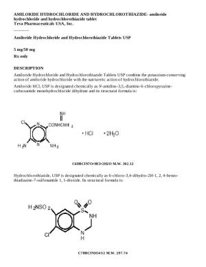 Amiloride Hydrochloride and Hydrochlorothiazide Tablets USP