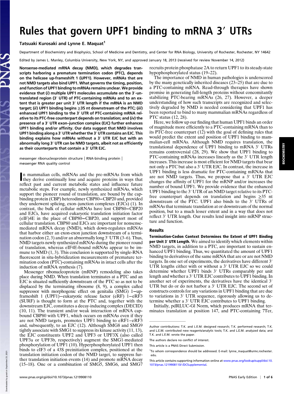 Rules That Govern UPF1 Binding to Mrna 3′ Utrs