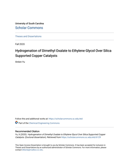 Hydrogenation of Dimethyl Oxalate to Ethylene Glycol Over Silica Supported Copper Catalysts