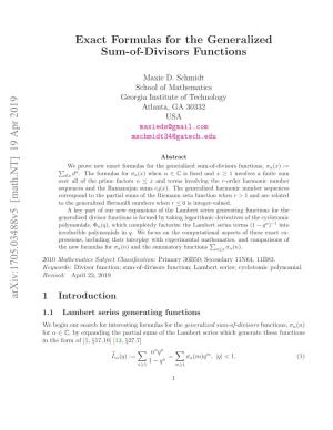 Exact Formulas for the Generalized Sum-Of-Divisors Functions)