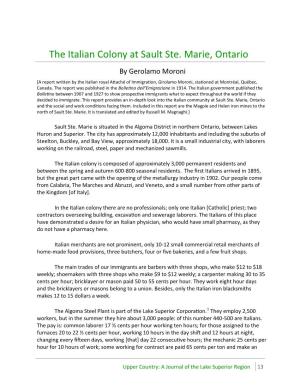 The Italian Colony at Sault Ste. Marie, Ontario