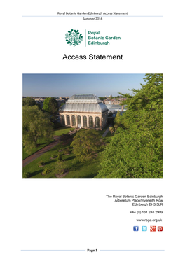 Royal Botanic Garden Edinburgh Access Statement Summer 2016