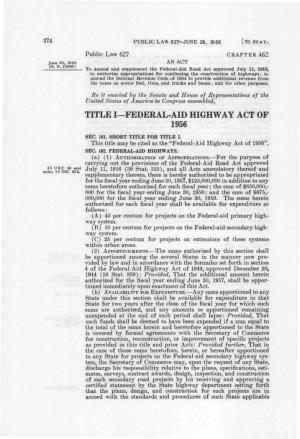 Federal-Aid Highway Act of 1956 Sec