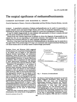 The Surgical Significance of Methaemalbuminaemia