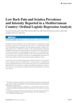 Low Back Pain and Sciatica Prevalence and Intensity Reported in a Mediterranean Country: Ordinal Logistic Regression Analysis