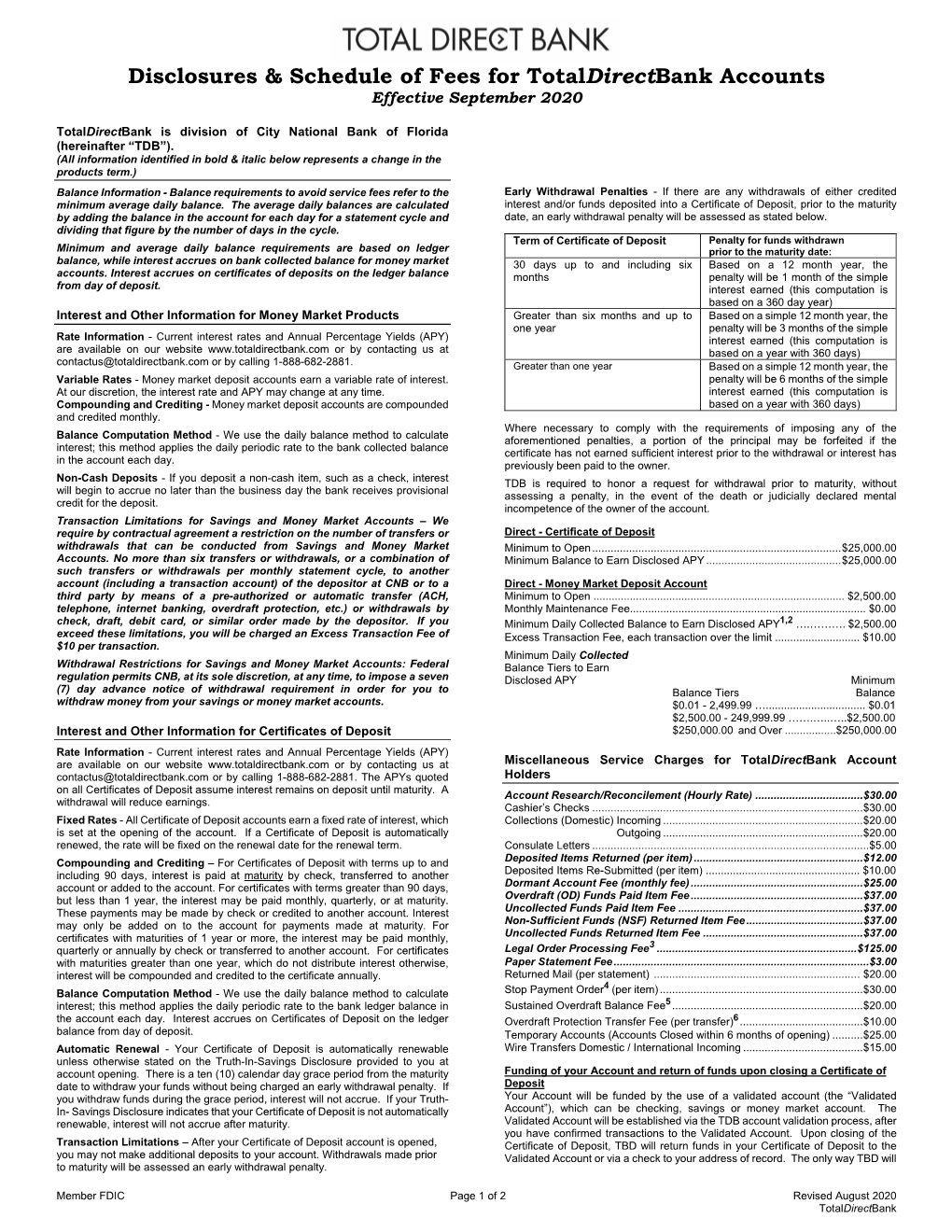 Disclosures & Schedule of Fees for Total