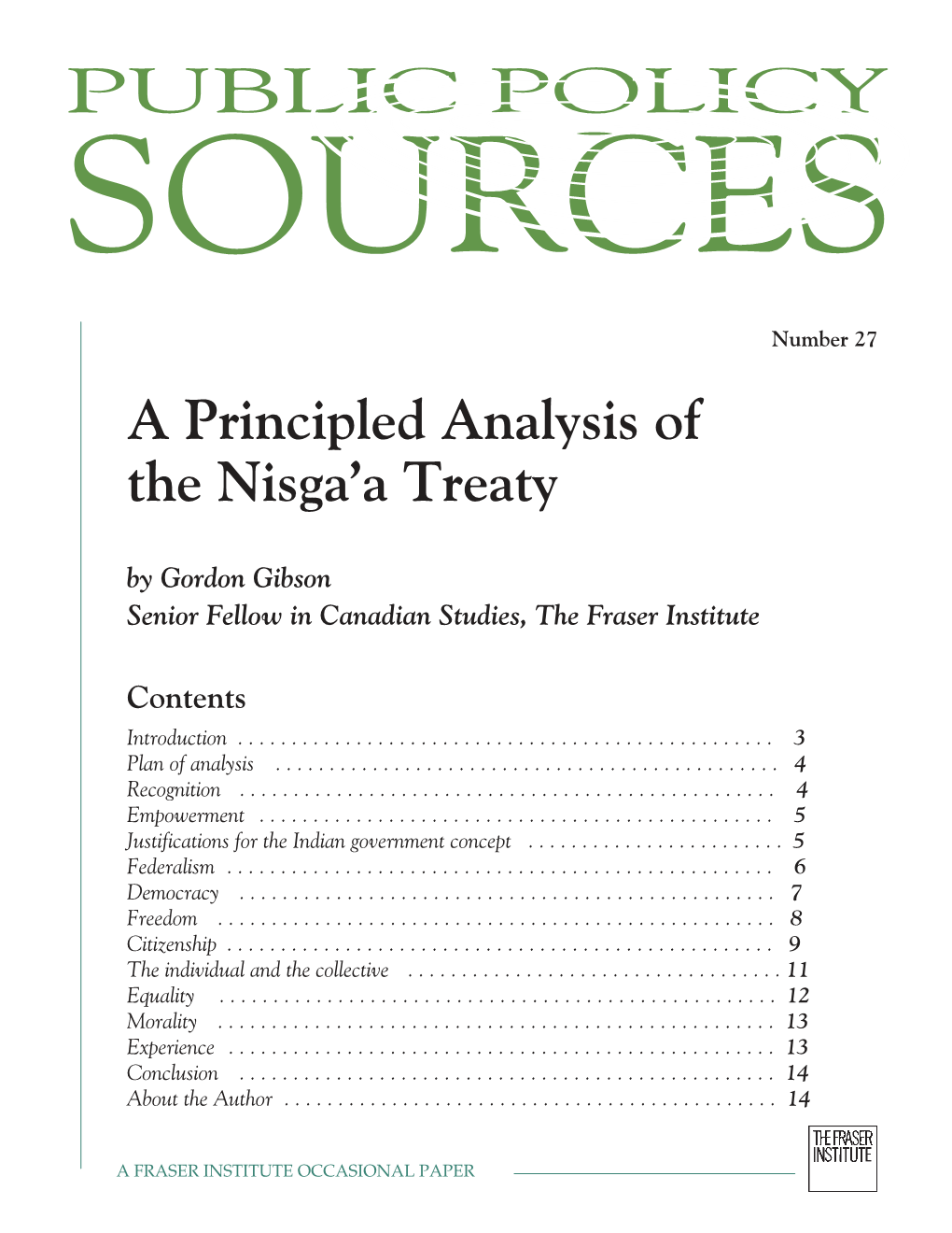 A Principled Analysis of the Nisga'a Treaty