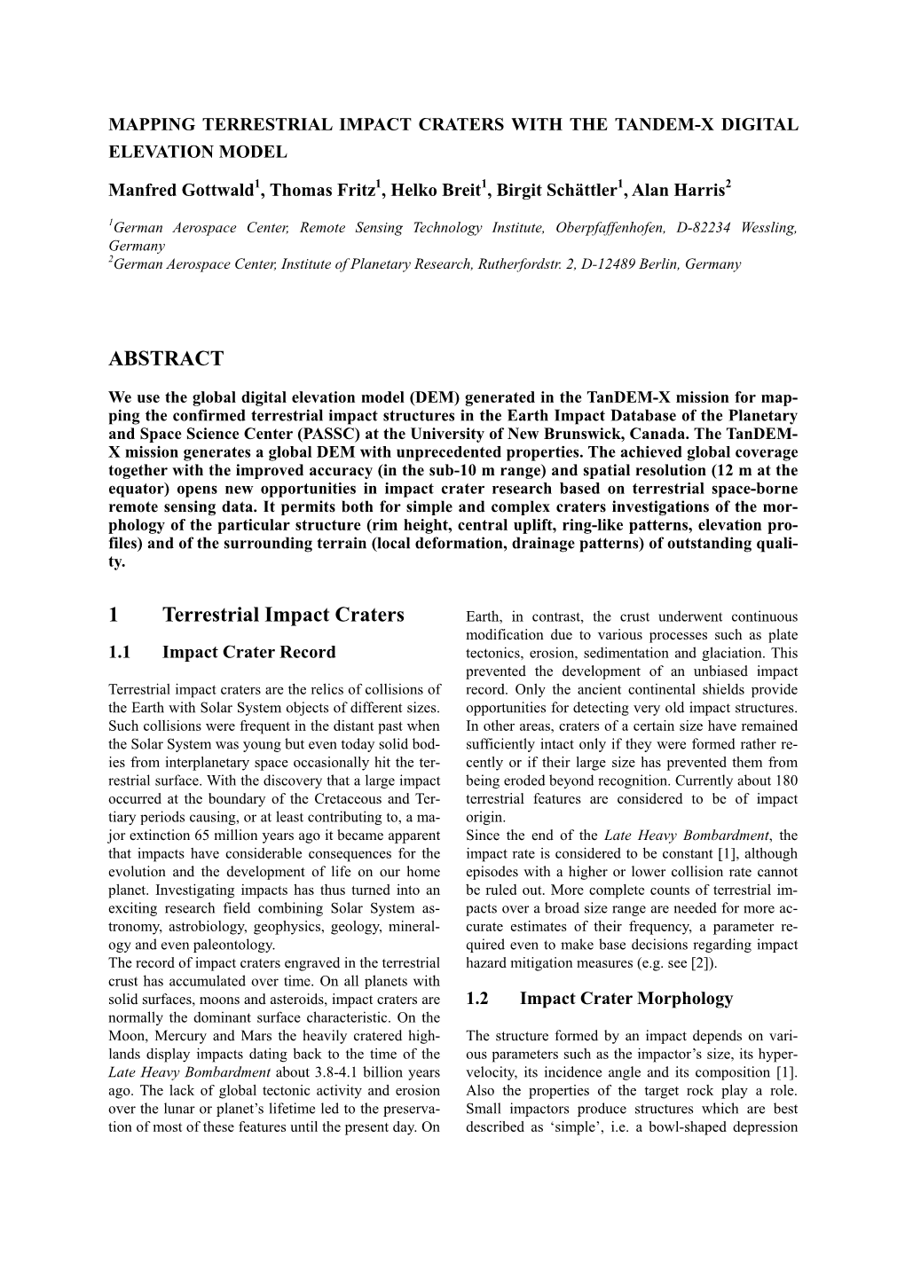 ABSTRACT 1 Terrestrial Impact Craters