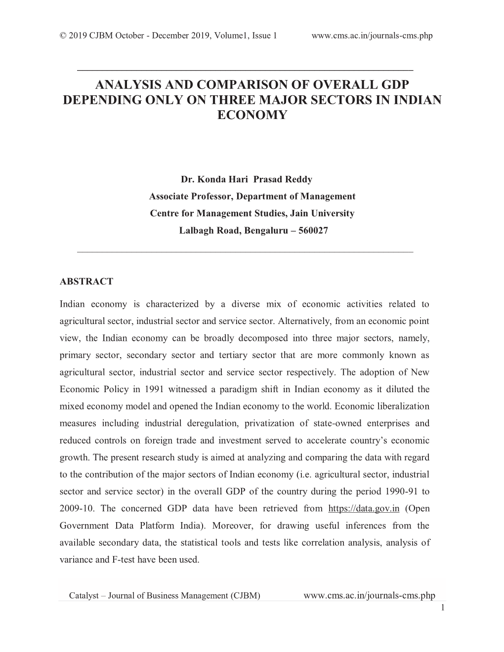 Analysis and Comparison of Overall Gdp Depending Only on Three Major Sectors in Indian Economy