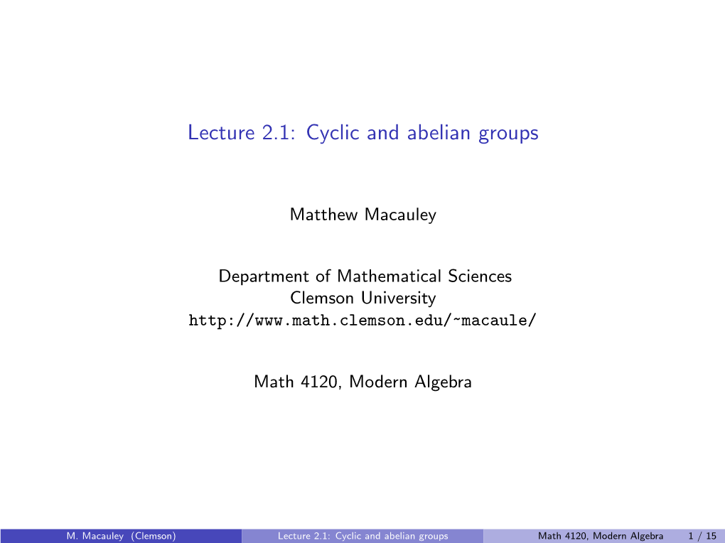 Cyclic and Abelian Groups