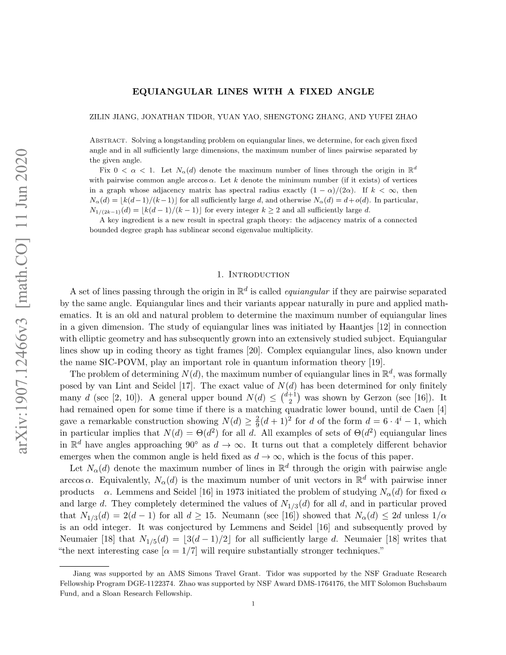 Equiangular Lines with a Fixed Angle 3