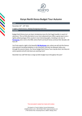 Koryo North Korea Budget Tour Autumn